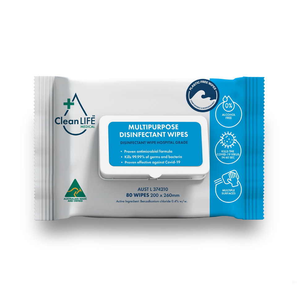 Multipurpose disinfectant wipes | 80 wipes | CleanLIFE Medical