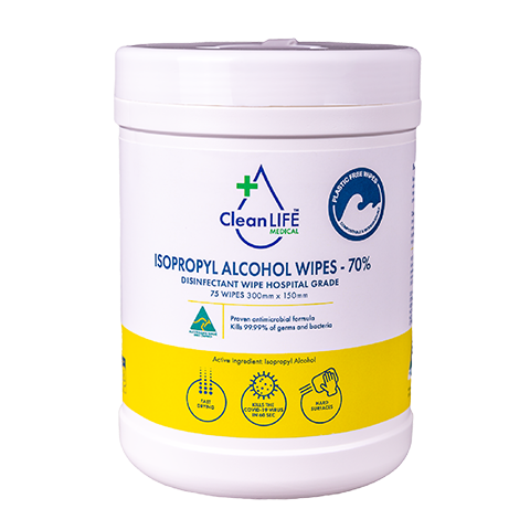 Isopropyl alcohol wipes canister | 75 wipes | CleanLIFE Medical