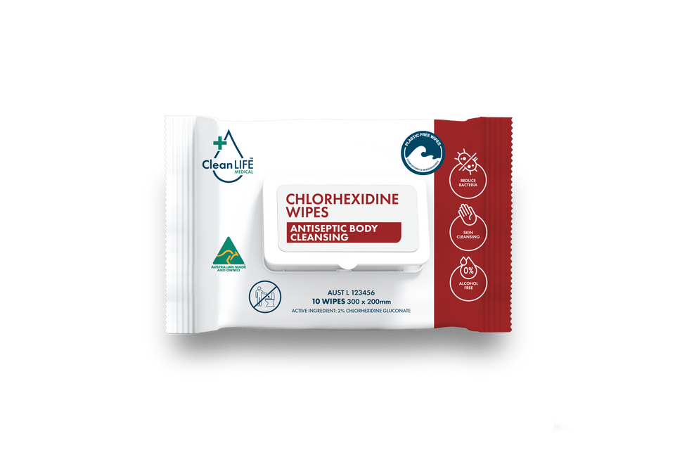 Chlorhexidine wipes | 10 wipes | Antiseptic body cleansing | CleanLIFE Medical